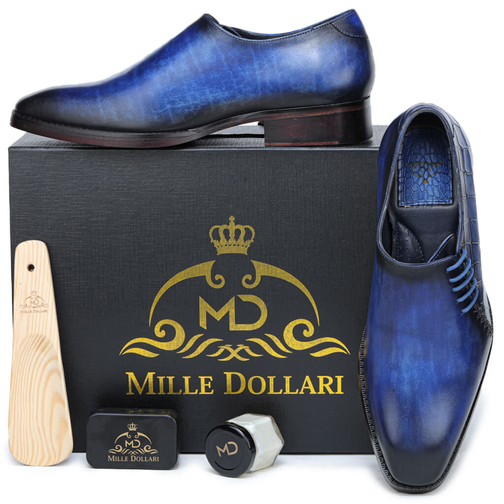 Callahan Comfort Smokey Blue Cut Croco Textured Oxfords