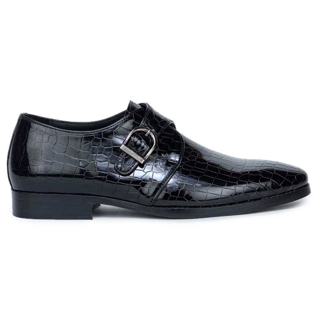 Versatile Eleganc Black Single Patent Croco Monkstrap