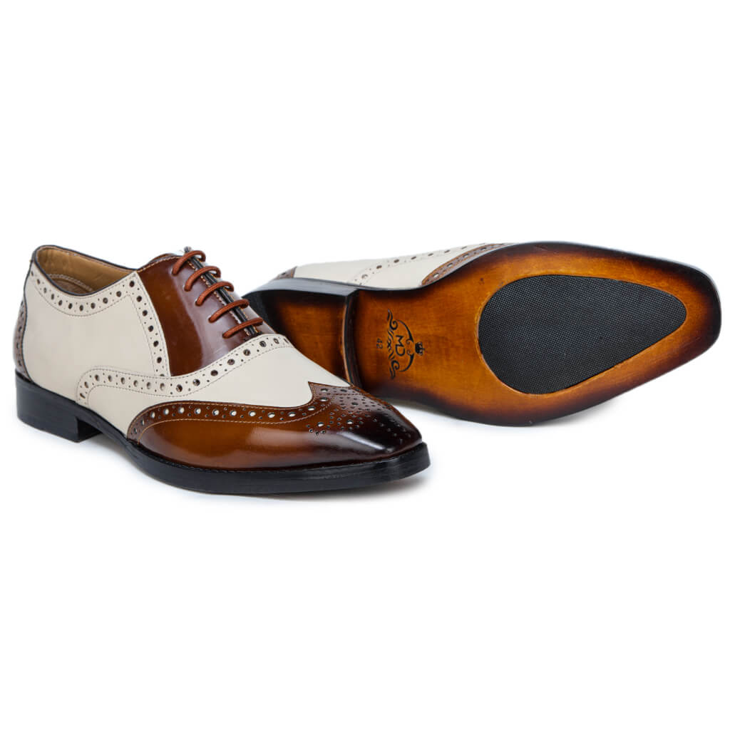 Brown & White Mirror Glossed Spectator Wingtip Oxfords