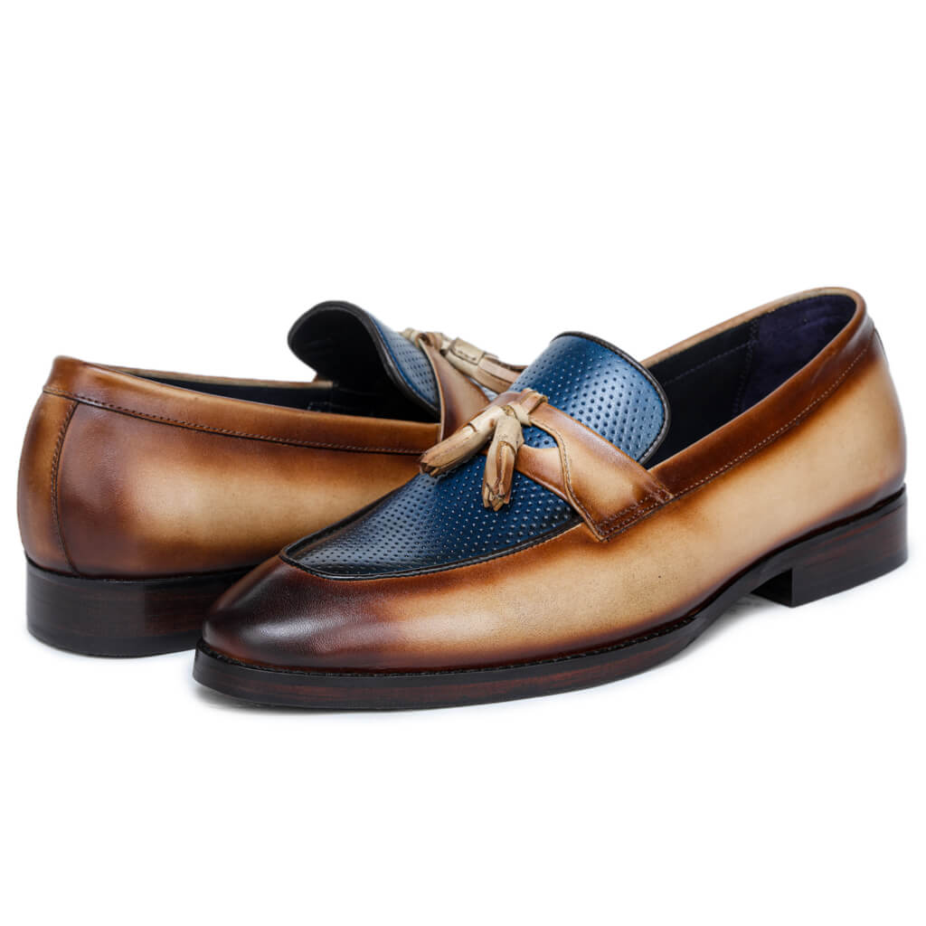 Mushashi Blue & Beige Tassel Loafer