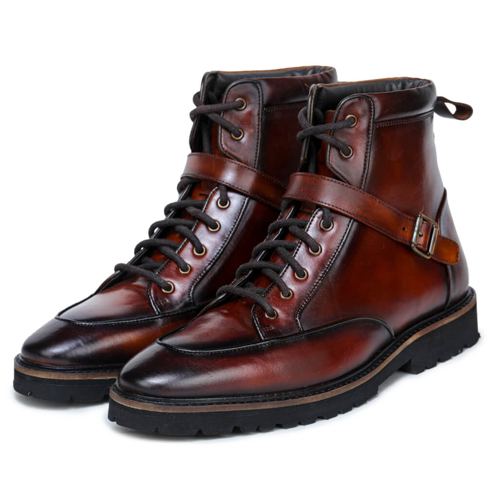 Bespoke Leather Brown Light Weight Biker Boots