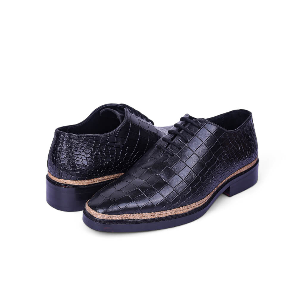 Oslo Lace: Classic Norwegian Croco Leather Lace-Up
