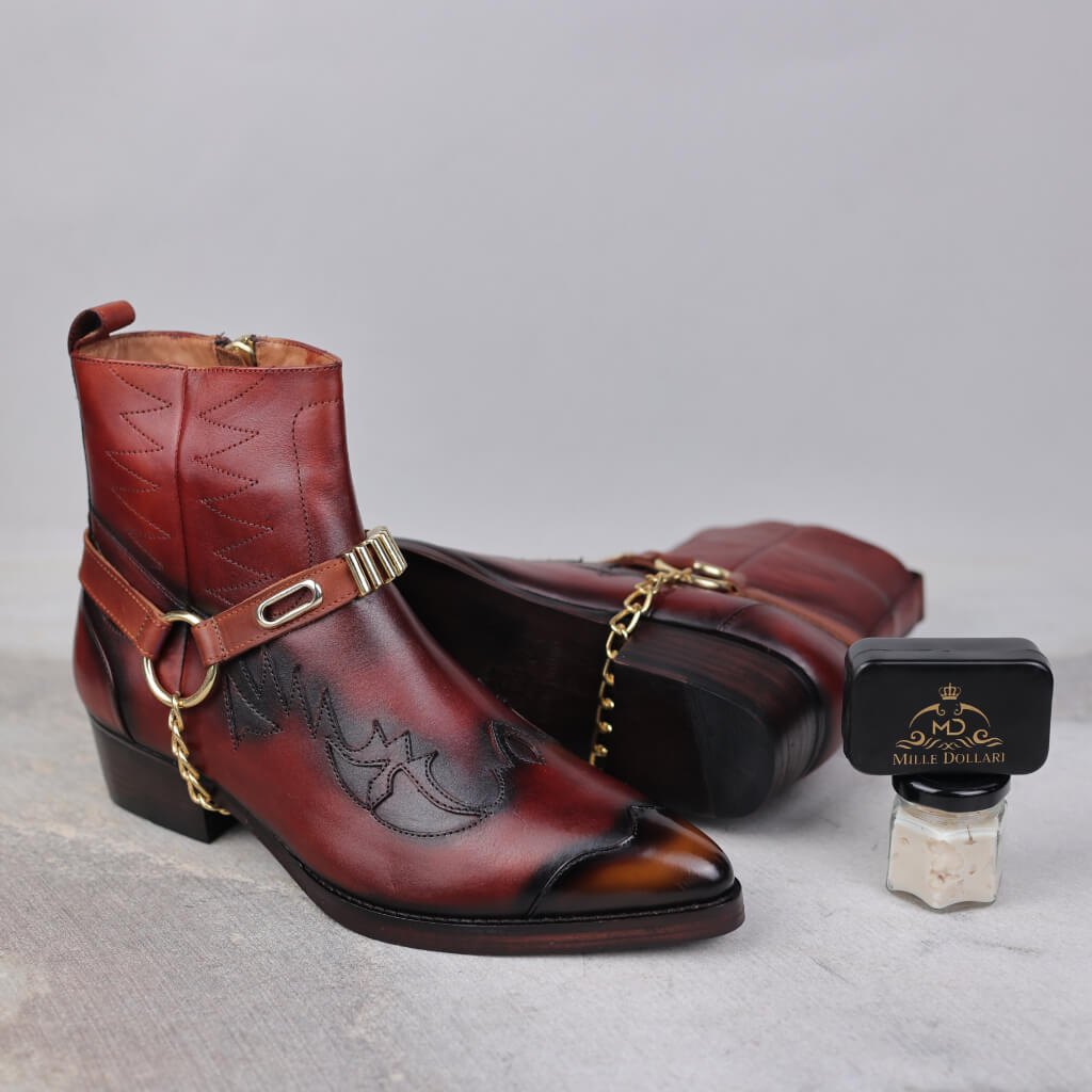 Rustic Frontier Cowboy Boots with Distressed Leather