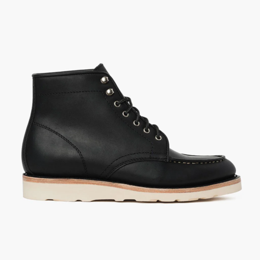 Onyx Ridge Moc Toe Black Leather Boots with Vibram Sole and Handcrafted Elegance