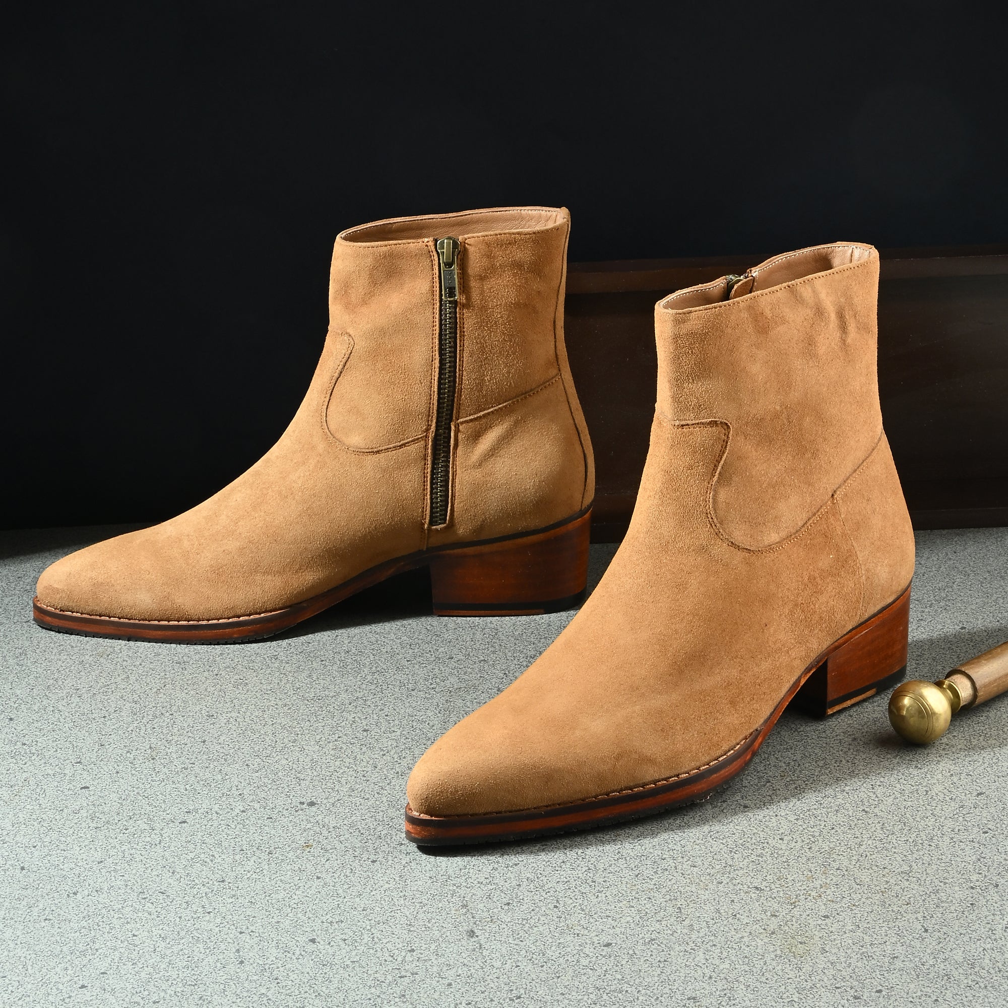 Men's Tan Suede Chelsea Boots – Classic Western-Inspired High Ankle Bo
