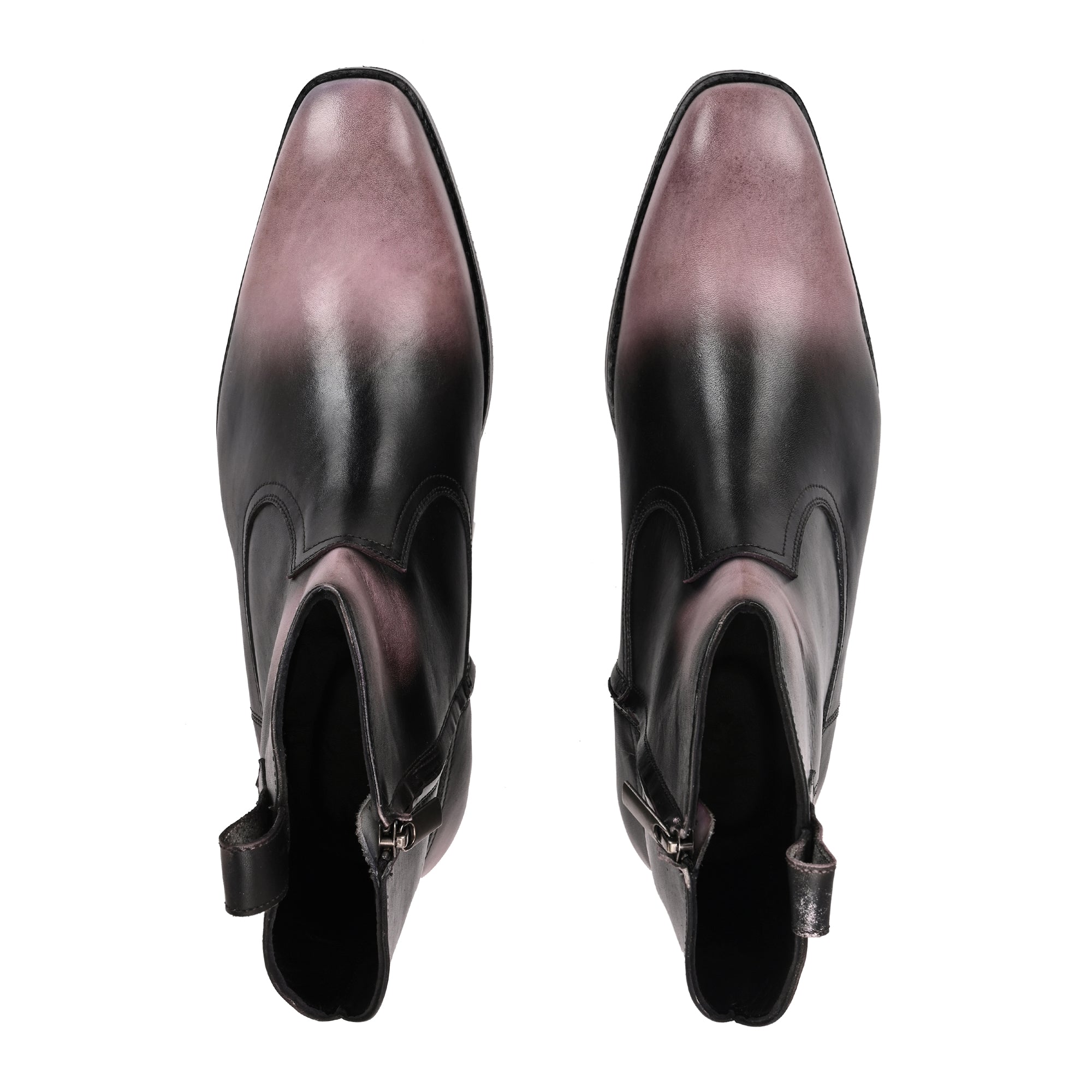 Men’s Gradient Black & Pink Leather Ankle Boots – Stylish Hand-Painted Zip Boots for Formal & Casual Wear