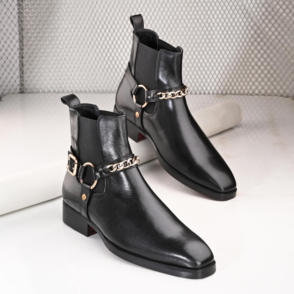 Regent Black Chain Chelsea Boots Luxe Elegance