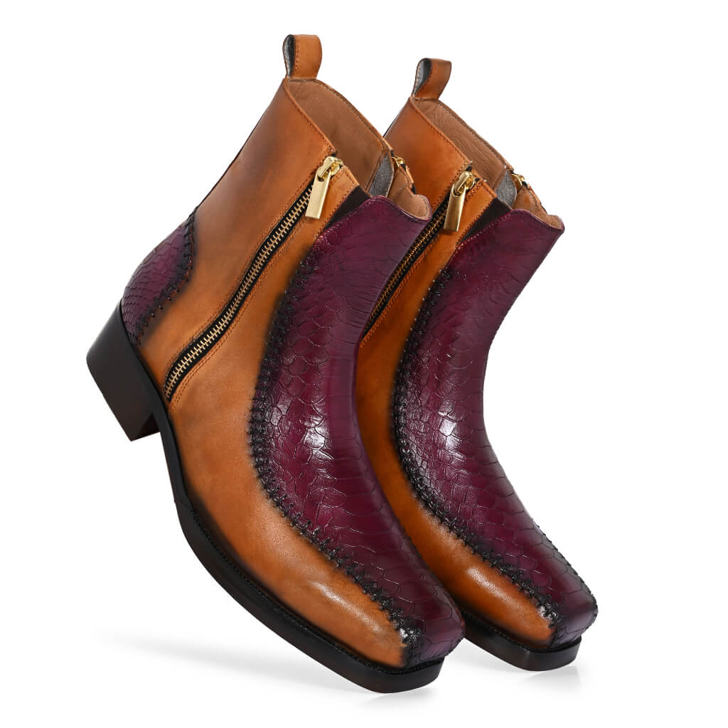 Monarch Dual-Tone Broad Toe Boots | Exotic Elegance