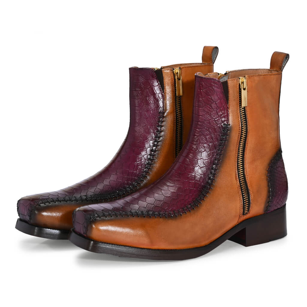 Monarch Dual-Tone Broad Toe Boots | Exotic Elegance