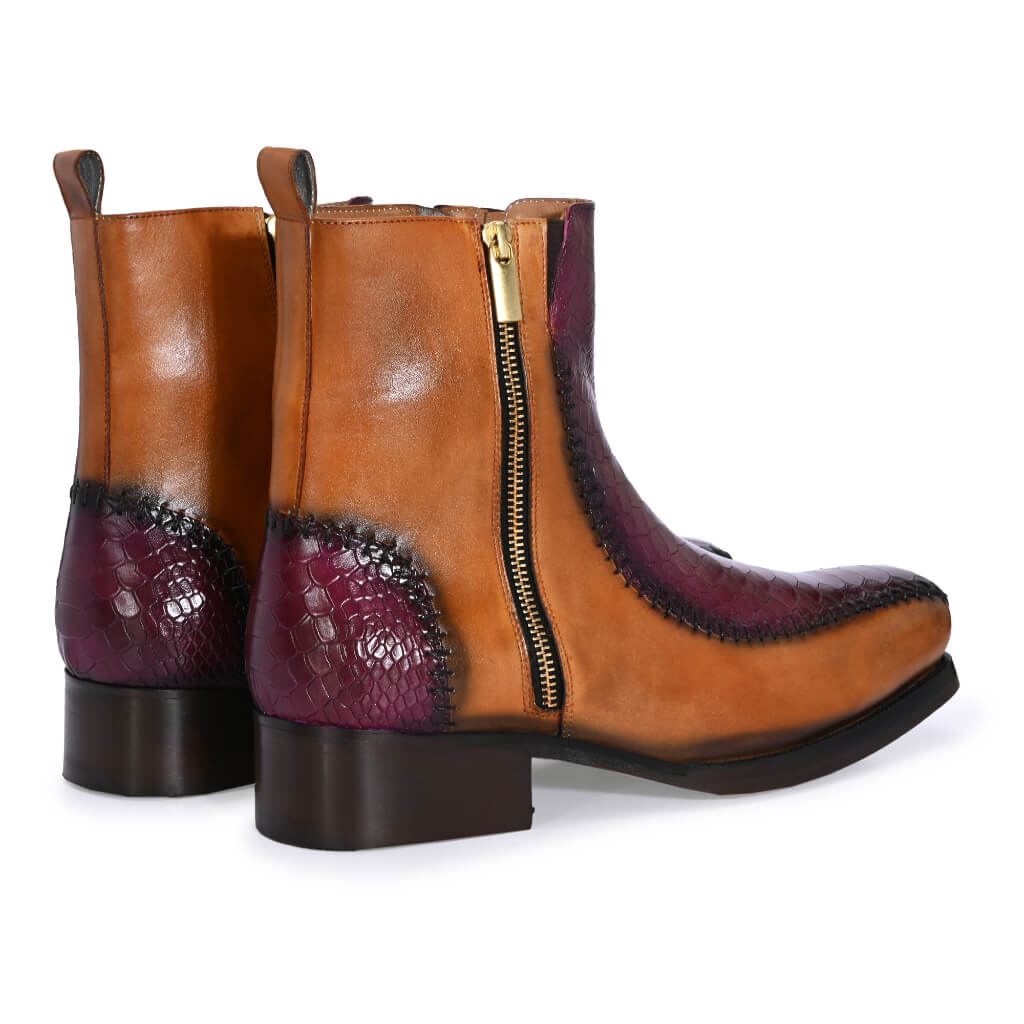 Monarch Dual-Tone Broad Toe Boots | Exotic Elegance