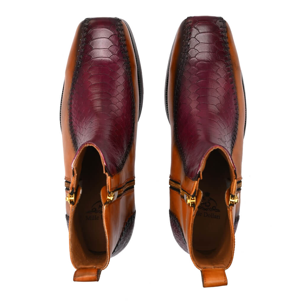 Monarch Dual-Tone Broad Toe Boots | Exotic Elegance