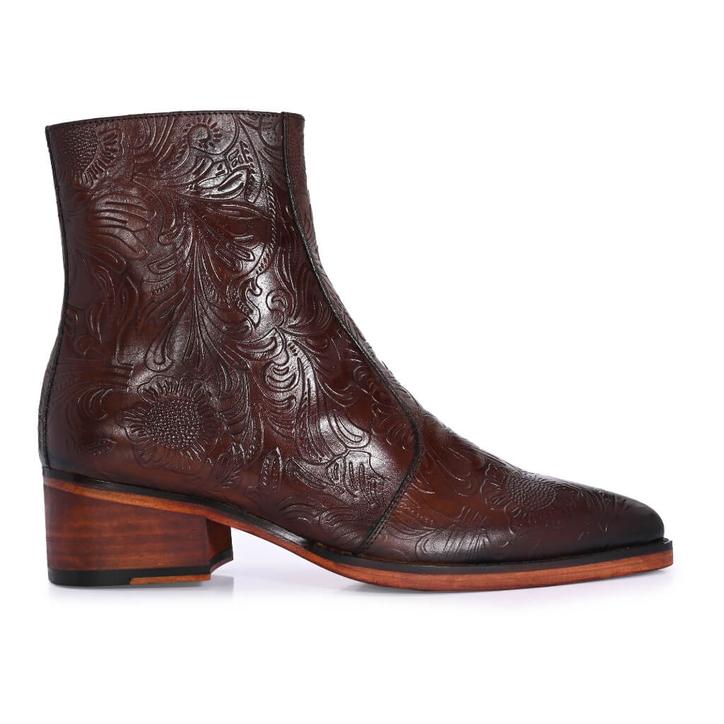 Majestic Embossed Italian Leather Boots for Discerning Gentlemen