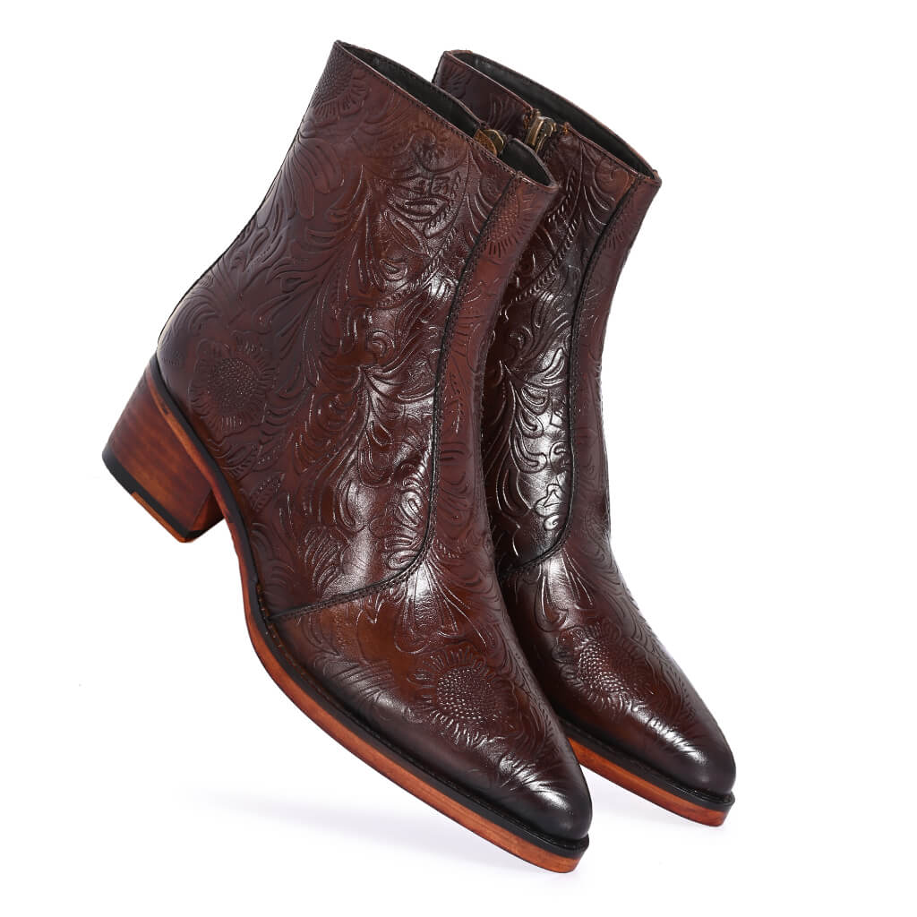 Majestic Embossed Italian Leather Boots for Discerning Gentlemen