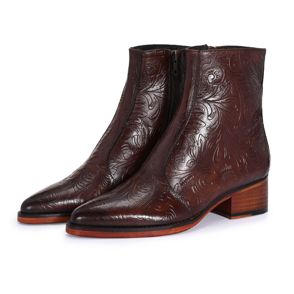 Majestic Embossed Italian Leather Boots for Discerning Gentlemen