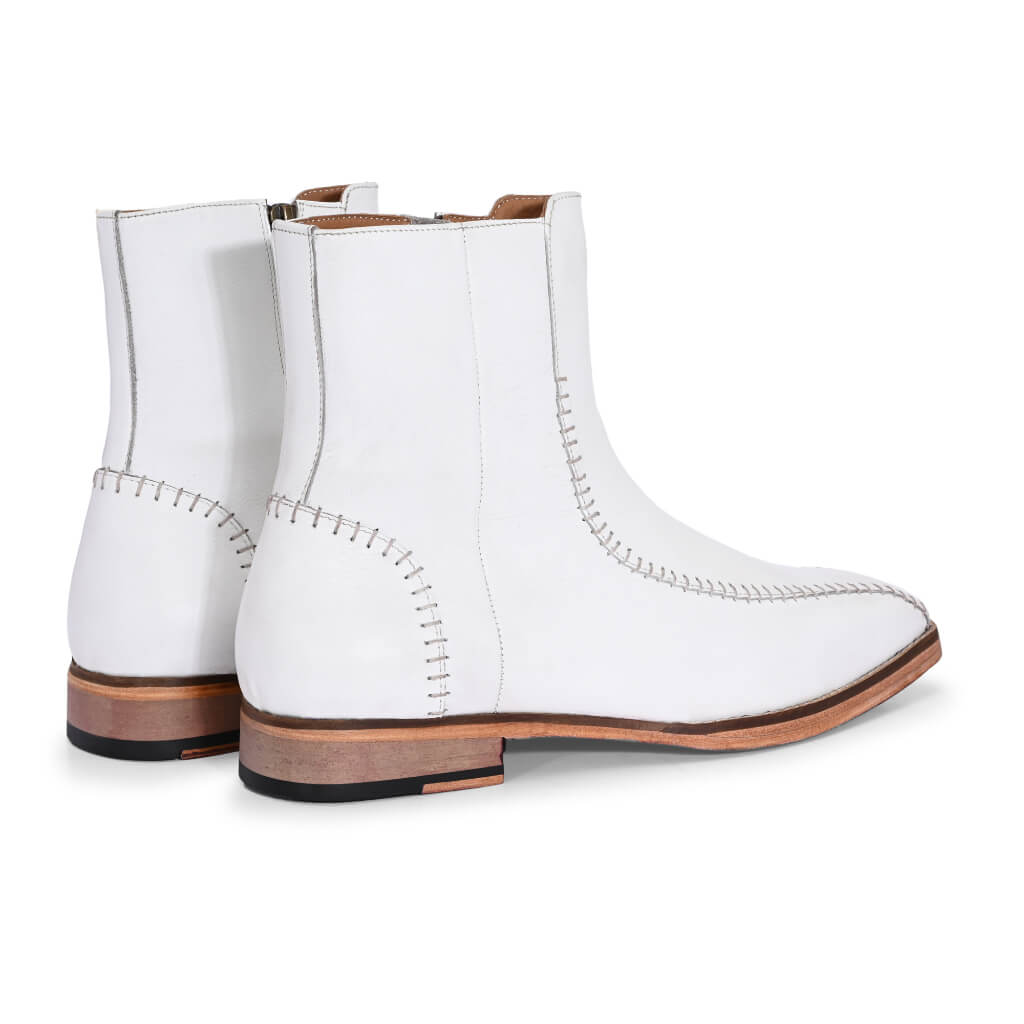 Exquisite Handcrafted White Leather Boots with Intricate Stitching