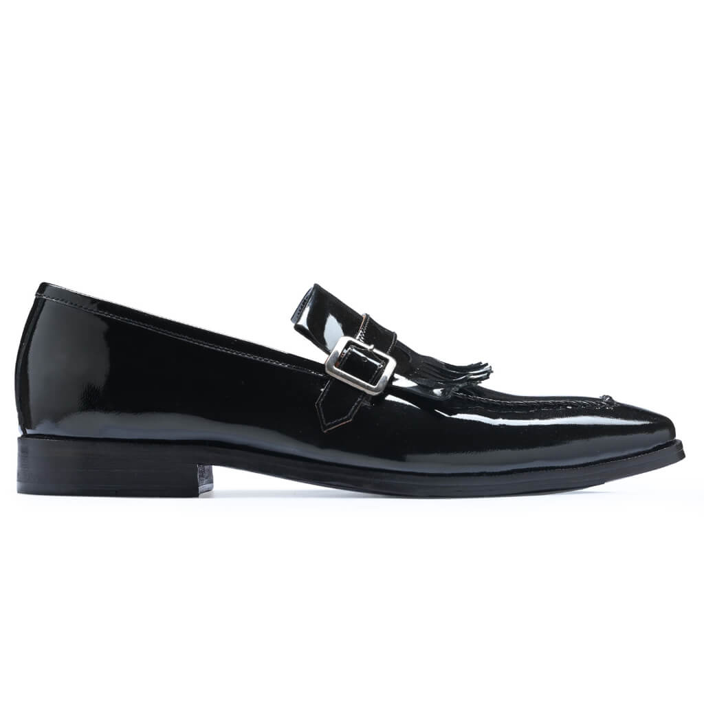 THE MARCO PATENT KILTIE MONKSTRAP IN BLACK