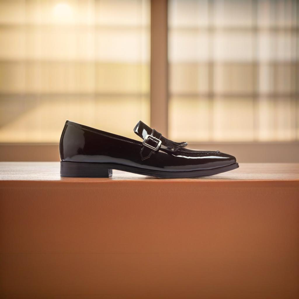 THE MARCO PATENT KILTIE MONKSTRAP IN BLACK