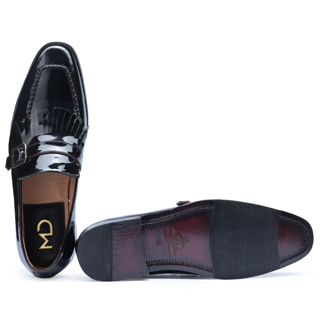 THE MARCO PATENT KILTIE MONKSTRAP IN BLACK