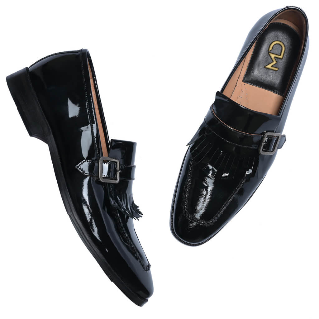 THE MARCO PATENT KILTIE MONKSTRAP IN BLACK