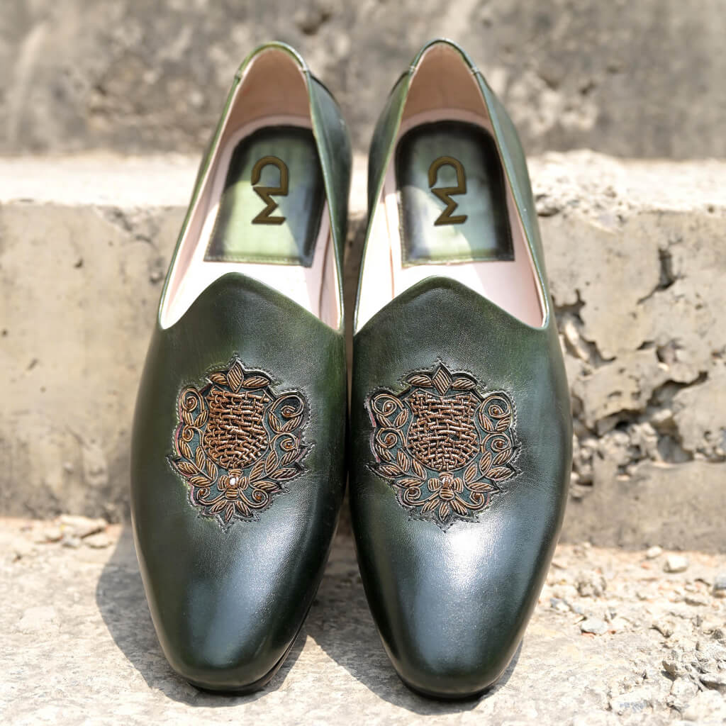 Hand-Zardosi Ethnic Jalsa Shoes in Premium Crust Leather – Perfect for Traditional Wear