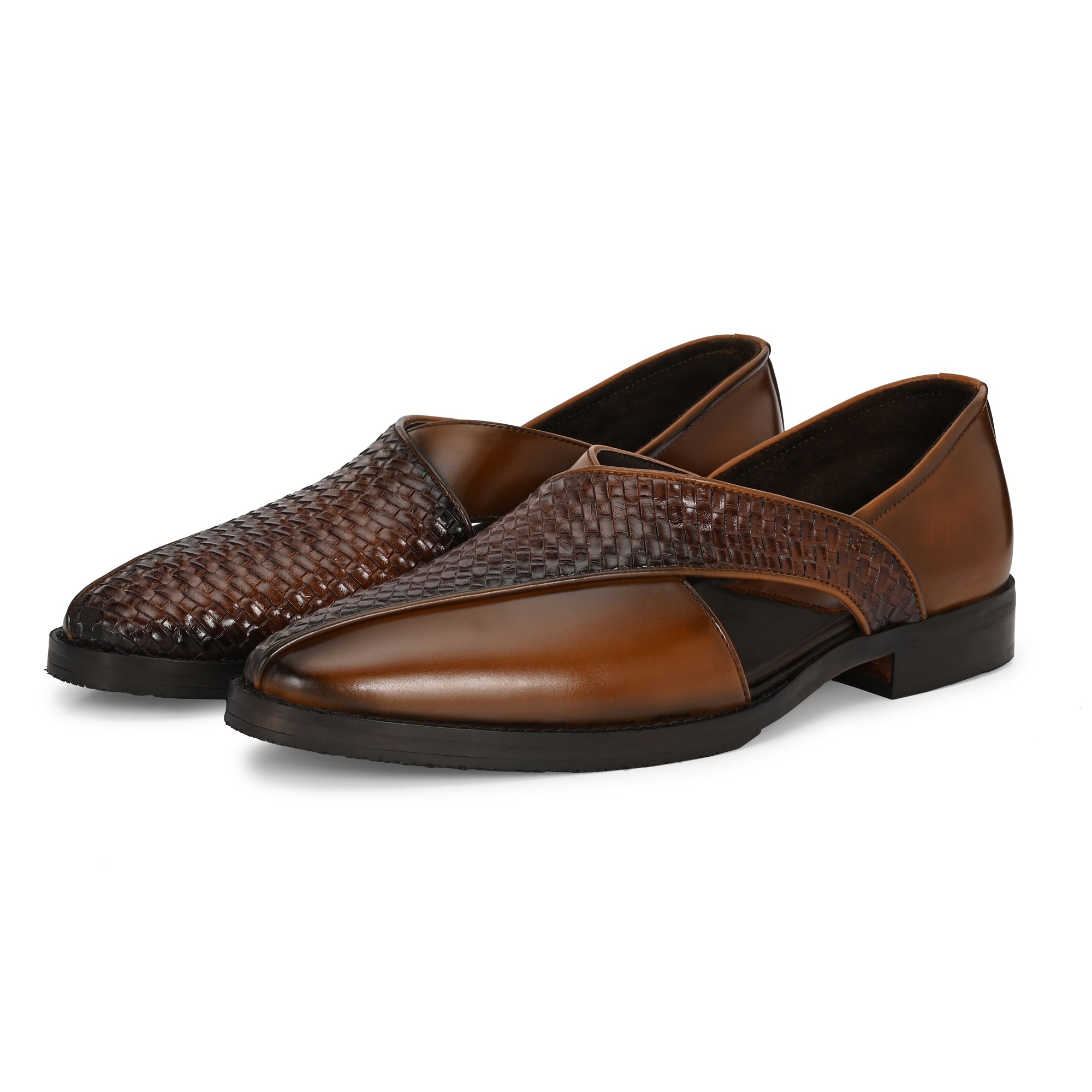 Handcrafted Men’s Brown Woven Leather Sandals