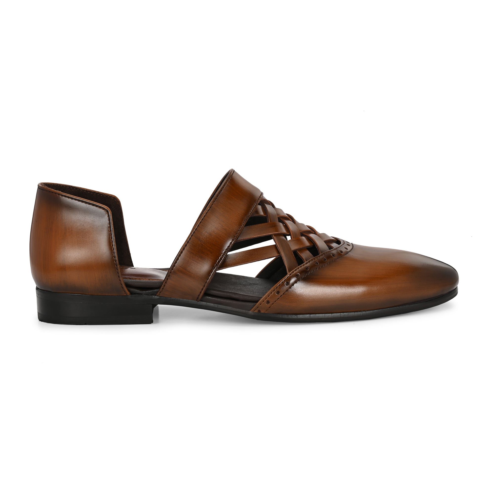 Handcrafted Men’s Brown Woven Leather Sandals