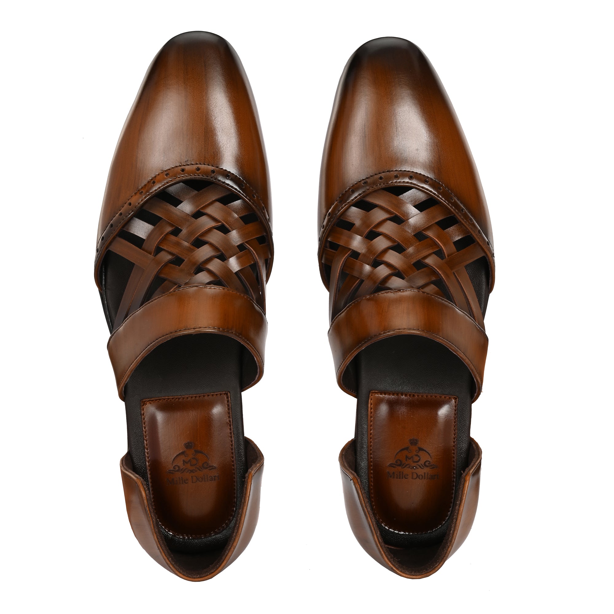 Handcrafted Men’s Brown Woven Leather Sandals