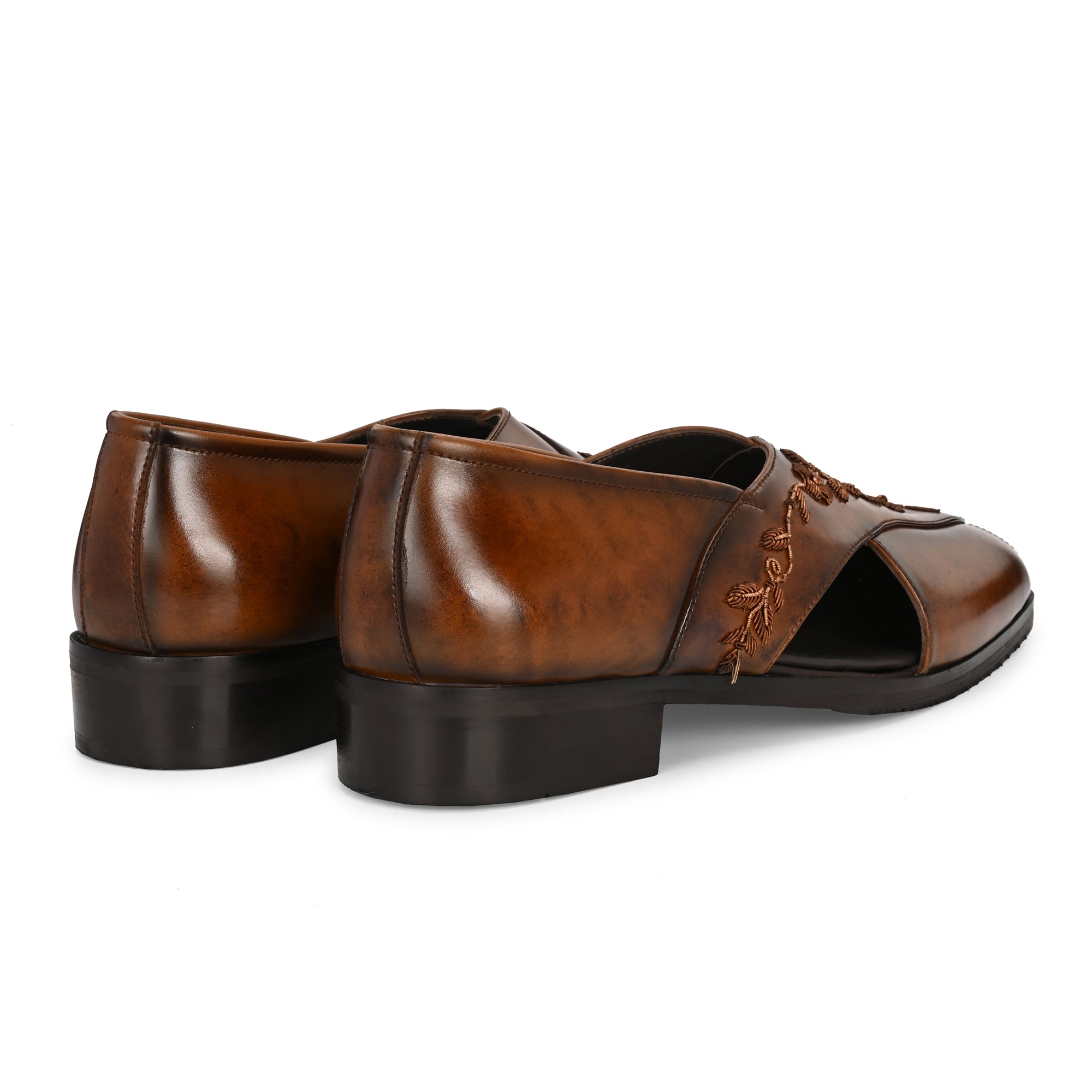 Handcrafted Men’s Brown Embossed Leather Sandals