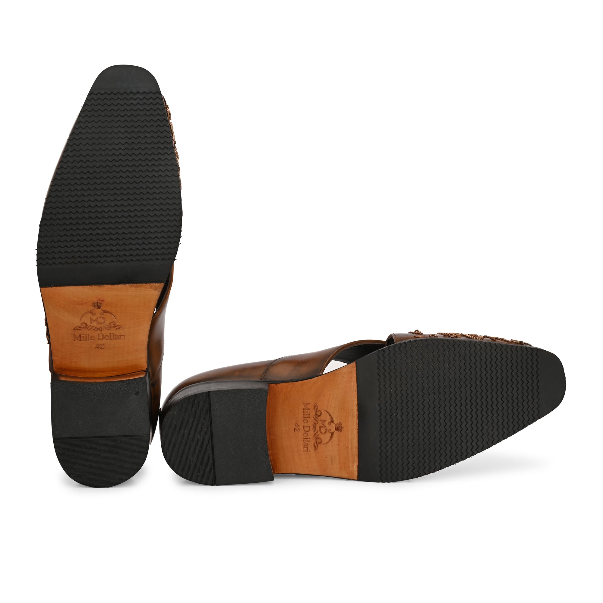 Handcrafted Men’s Brown Embossed Leather Sandals