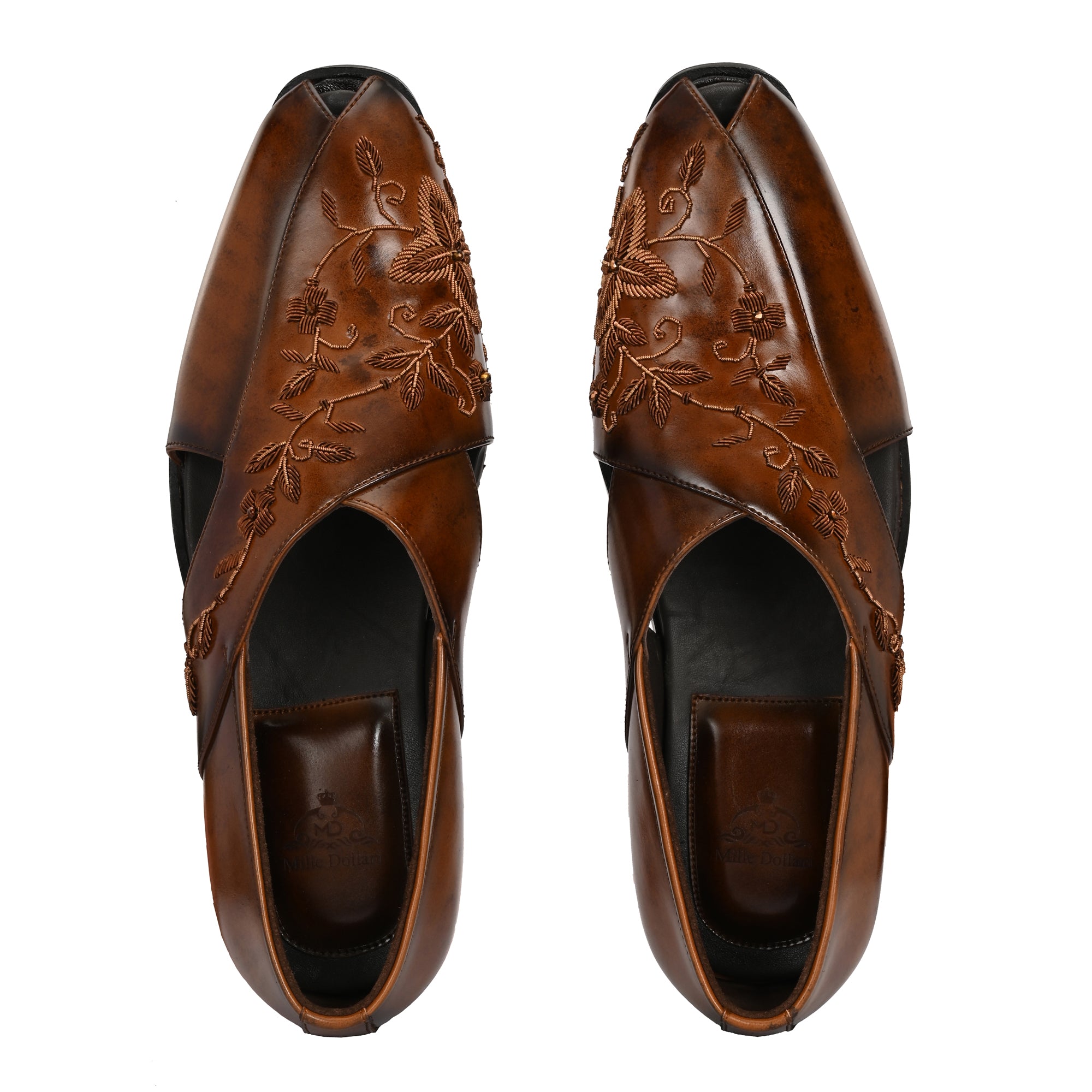 Handcrafted Men’s Brown Embossed Leather Sandals