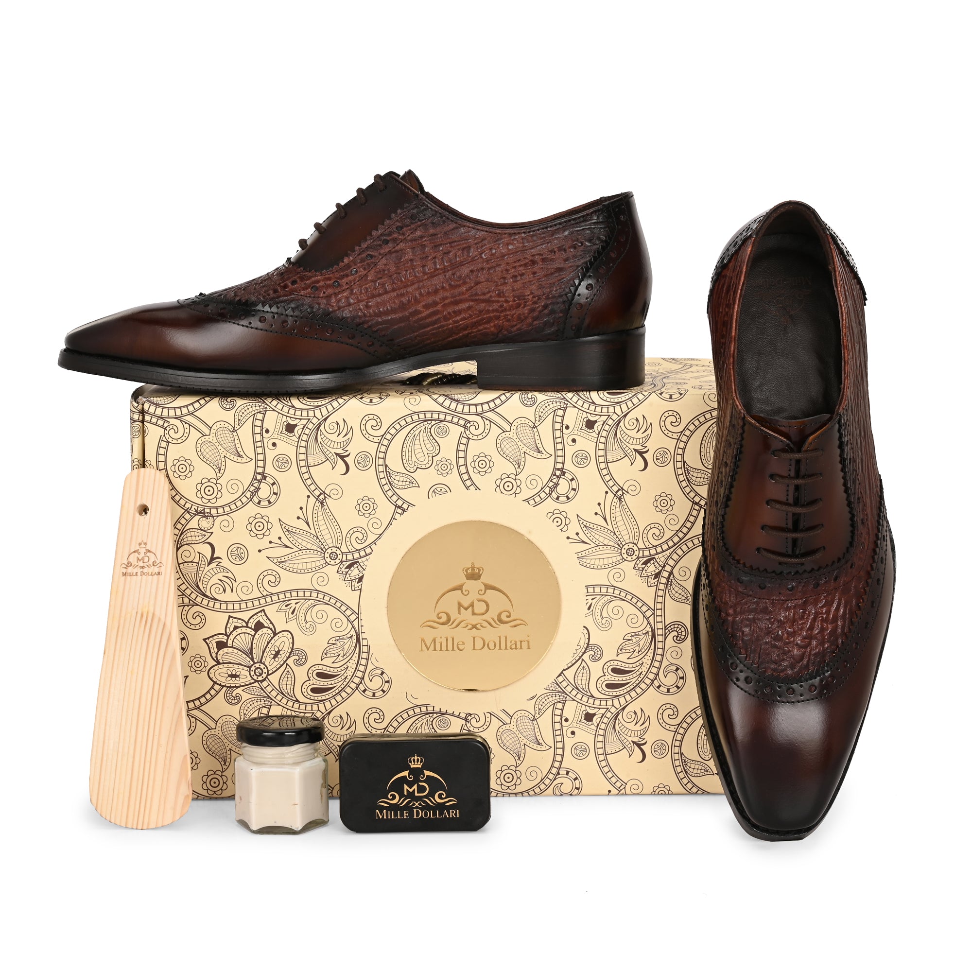 Premium Brown Textured Leather Oxford Brogues for Men