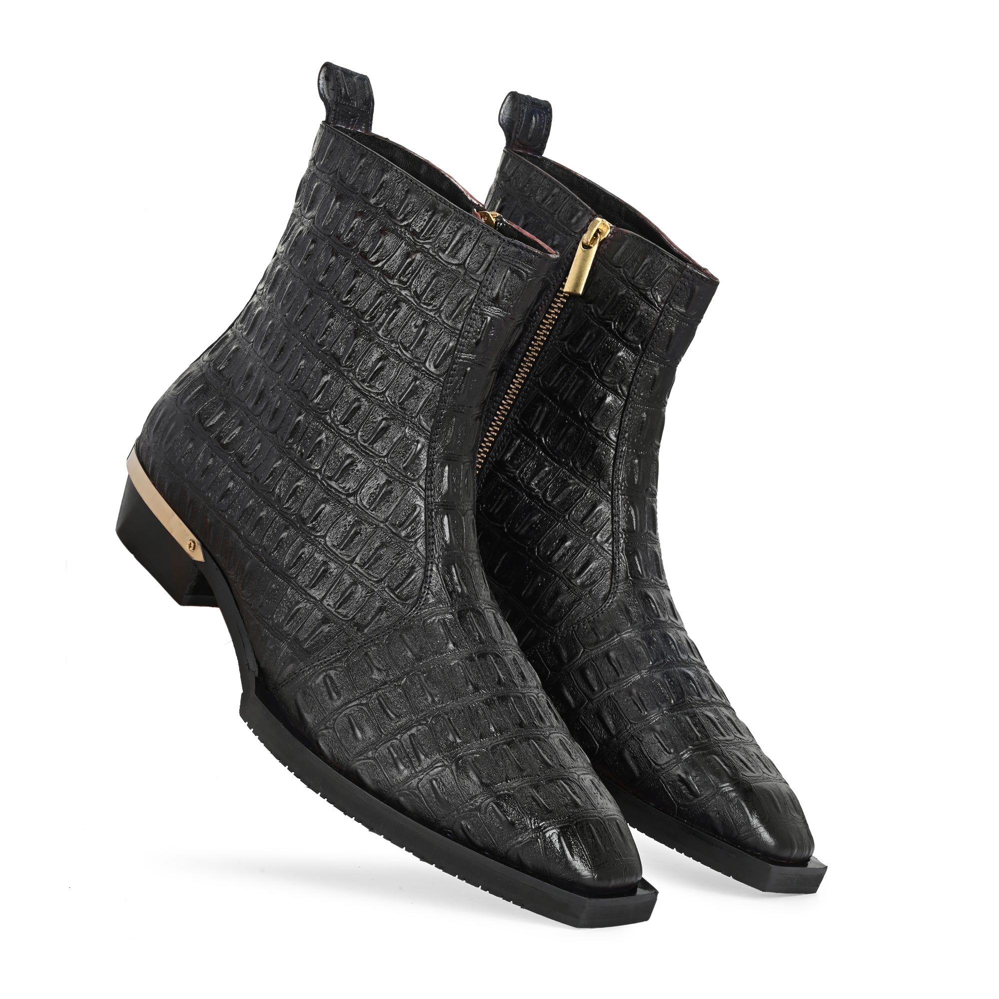 Premium Black Exotic Textured Leather Ankle Boots for Men