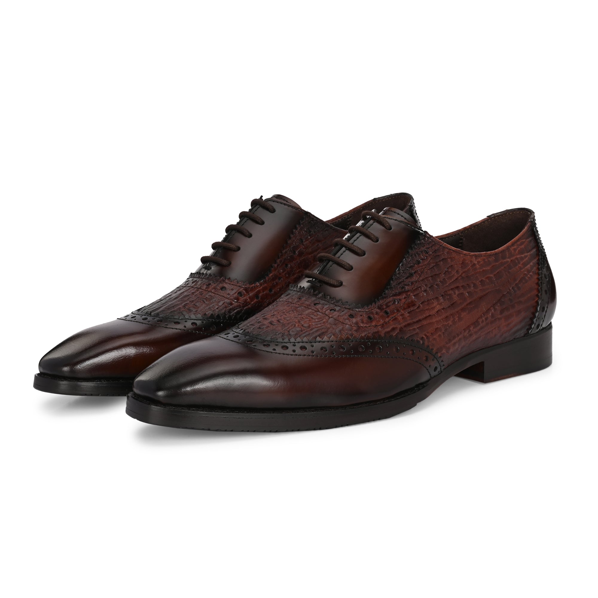 Premium Brown Textured Leather Oxford Brogues for Men
