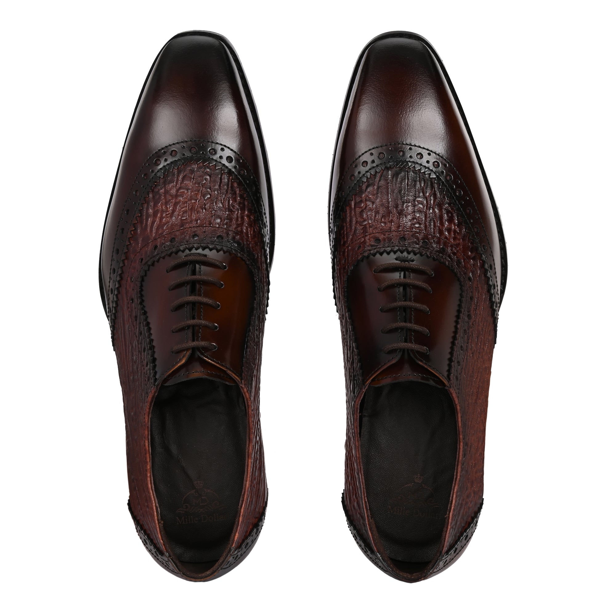 Premium Brown Textured Leather Oxford Brogues for Men