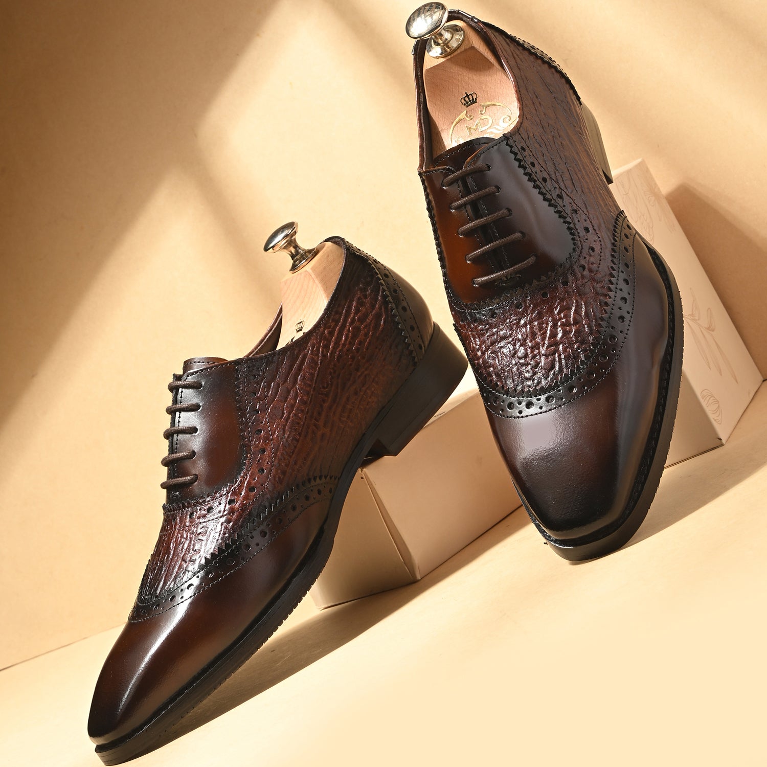 Premium Brown Textured Leather Oxford Brogues for Men