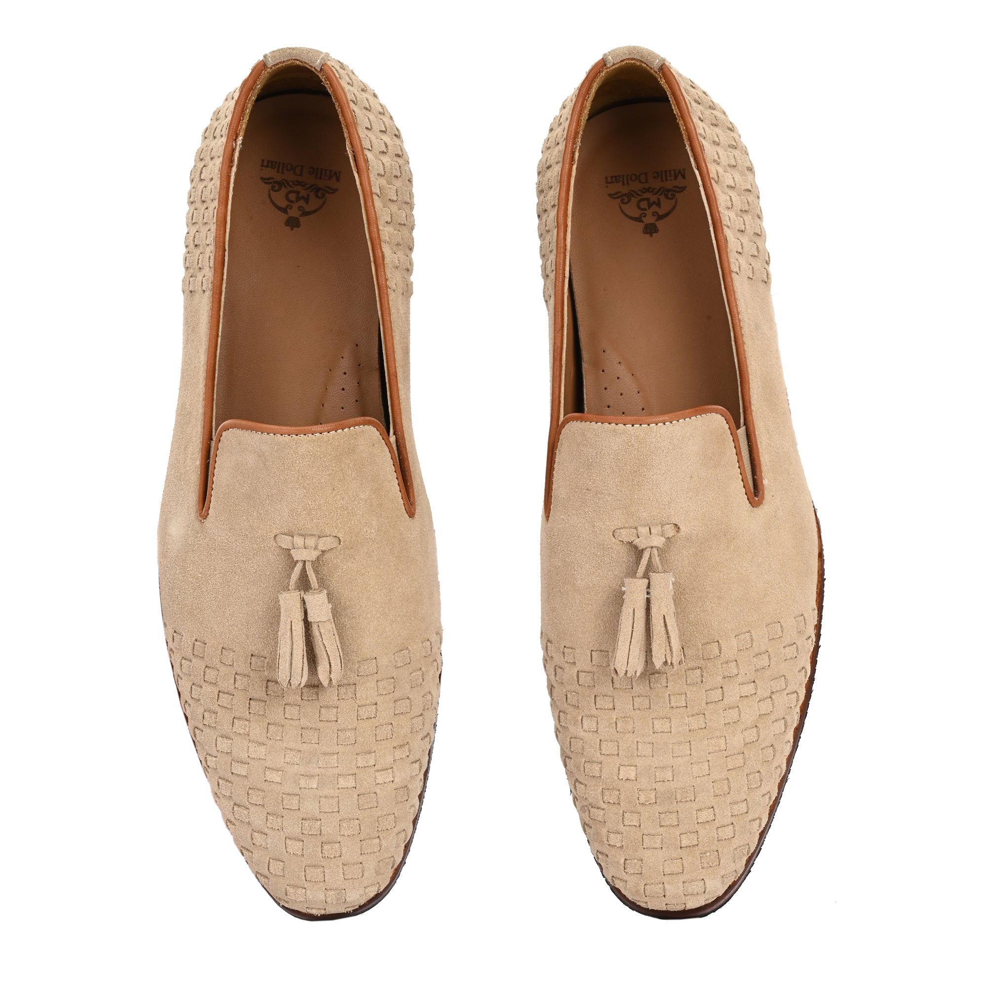 Men’s Beige Suede Woven Tassel Loafers