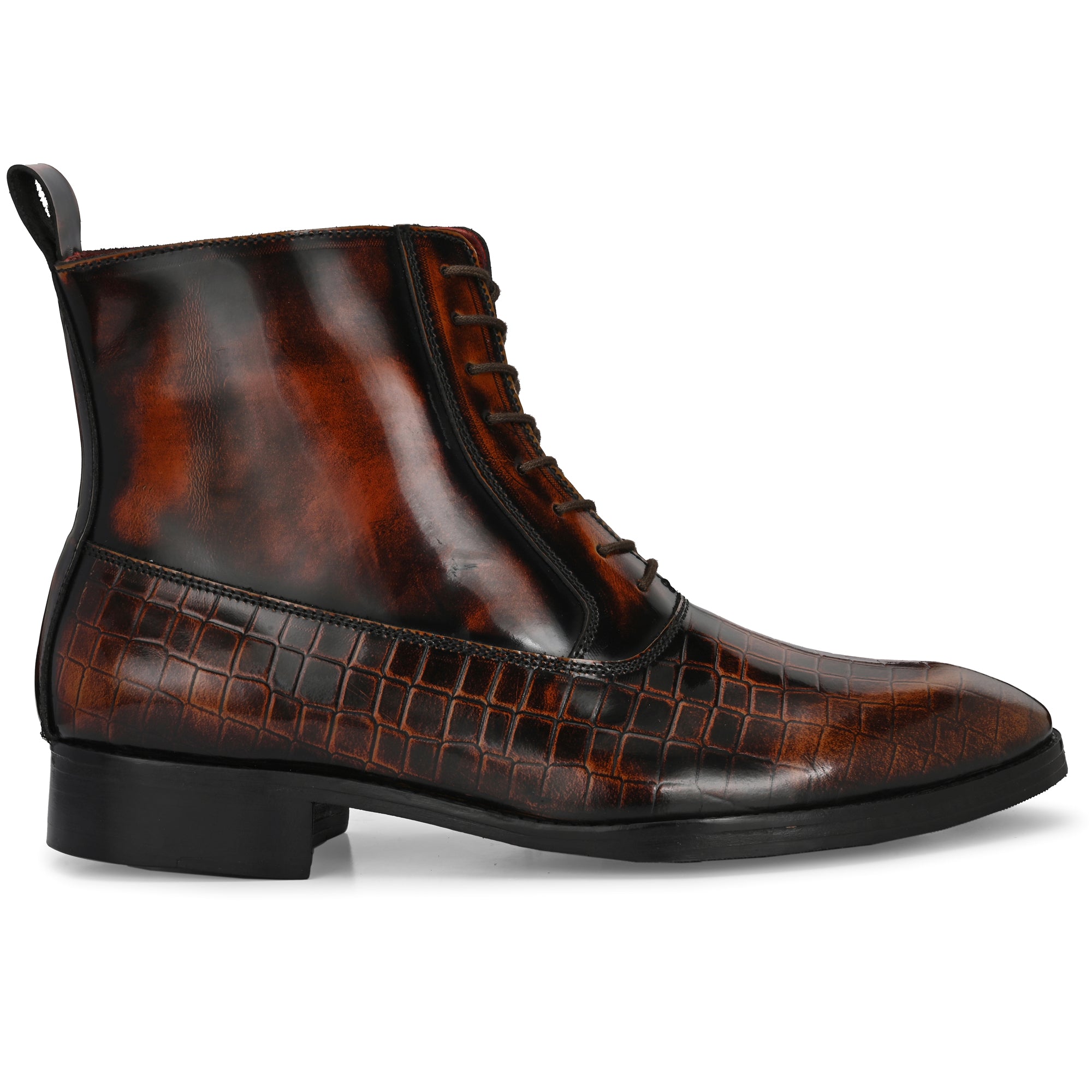 Men’s Textured Leather Lace-Up Boots – Premium Regular Fit Dress & Casual Boots