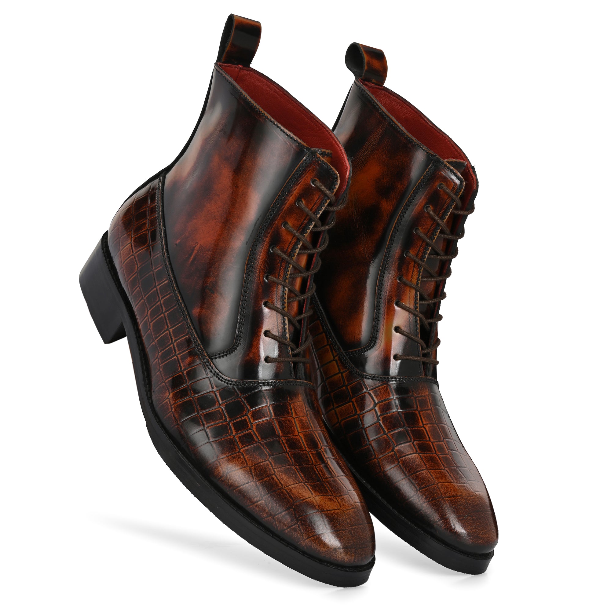 Men’s Textured Leather Lace-Up Boots – Premium Regular Fit Dress & Casual Boots