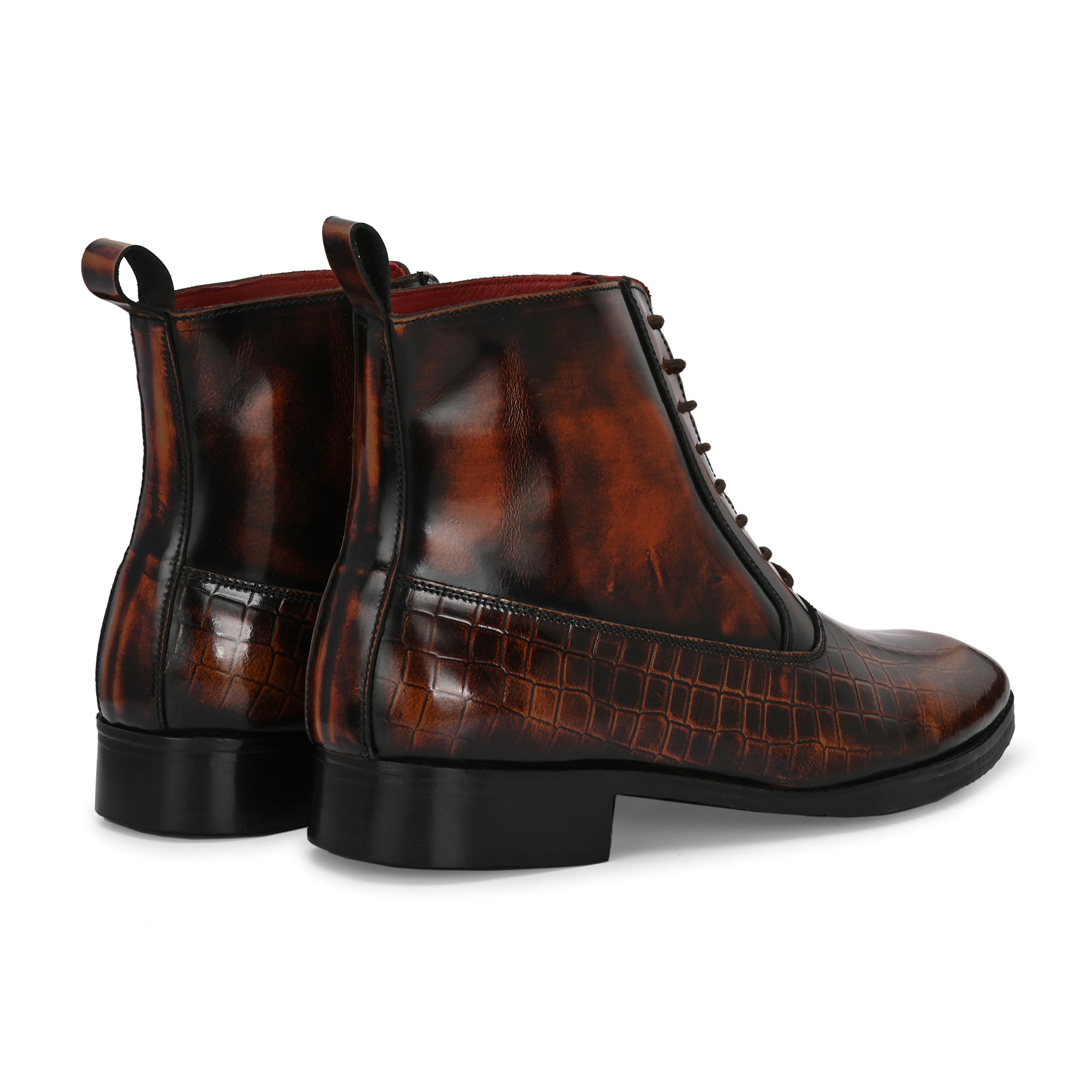 Men’s Textured Leather Lace-Up Boots – Premium Regular Fit Dress & Casual Boots