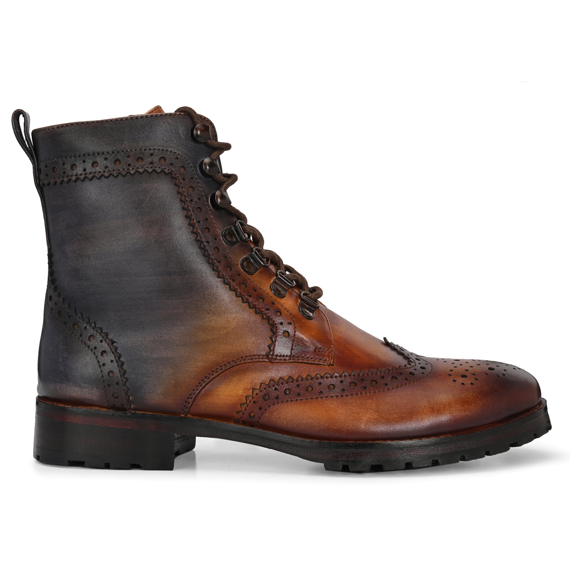 Men’s Brogue Leather Boots – Premium Handcrafted Wingtip Lace-Up Ankle Boots