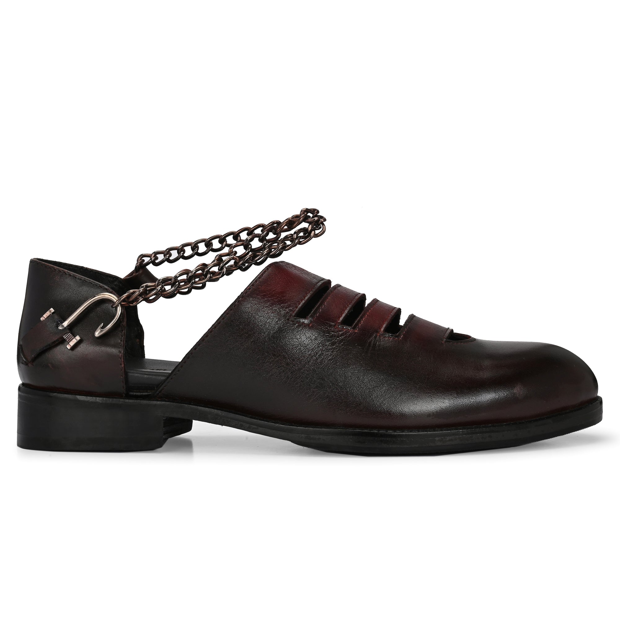 Handcrafted Men’s Leather Cut-Out Sandals with Chain Strap