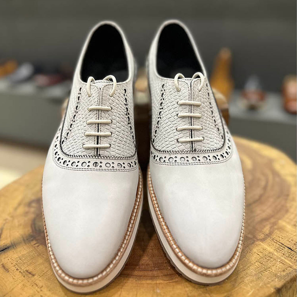 Men’s Off-White Leather Brogue Oxford Shoes | Premium Lace-Up Formal & Wedding Dress Shoes