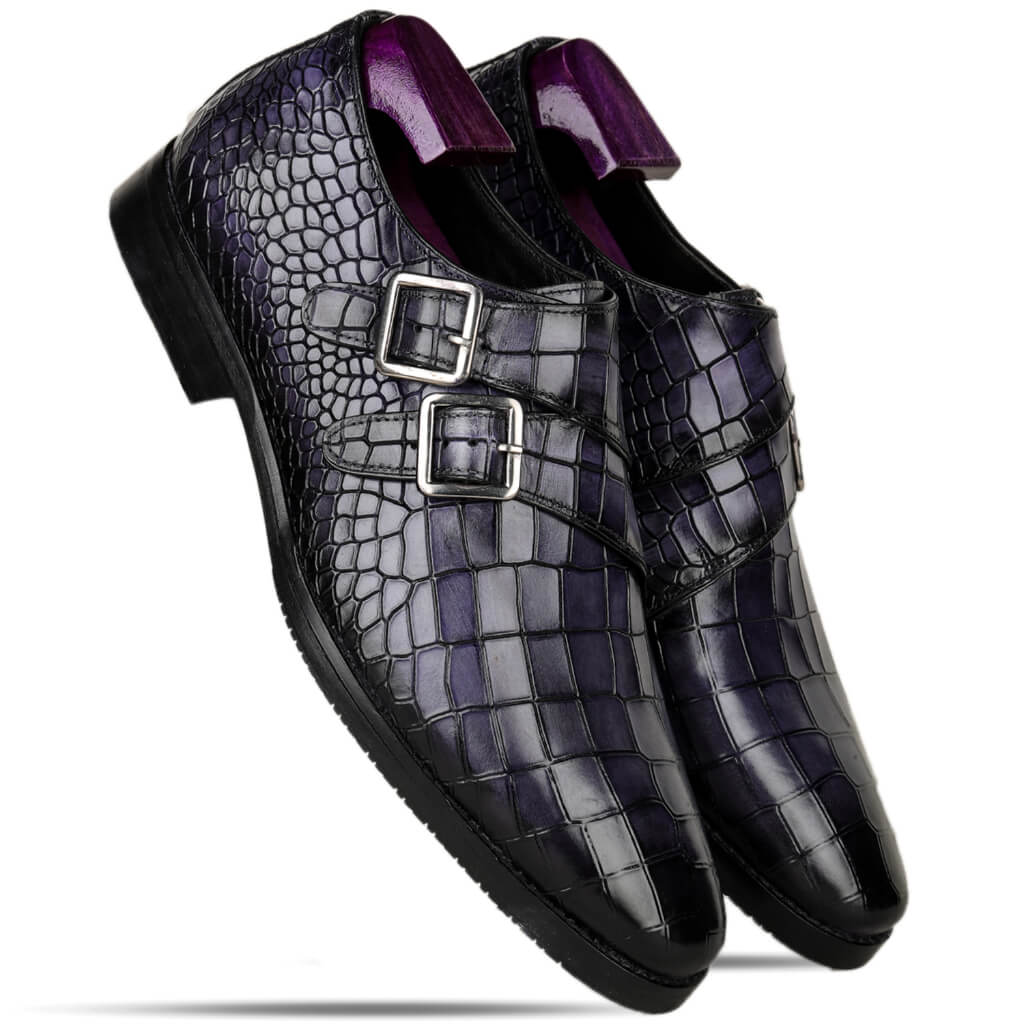 Unparalleled Luxury: Blue Patina Finish Double Monkstrap with Croco Te