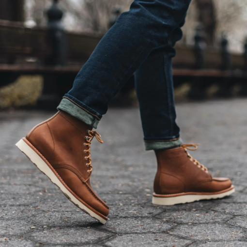 Harvest Dusk Moc Toe Leather Boots with Vibram Sole and Rustic Elegance
