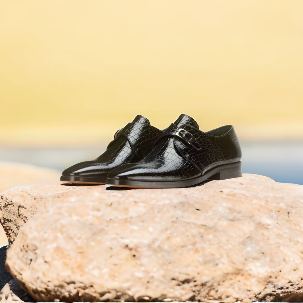 Midnight Gleam Black Single Patent Croco Monkstrap