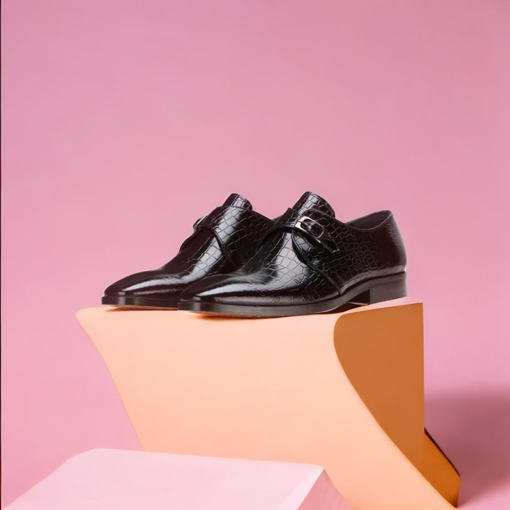 Midnight Gleam Black Single Patent Croco Monkstrap