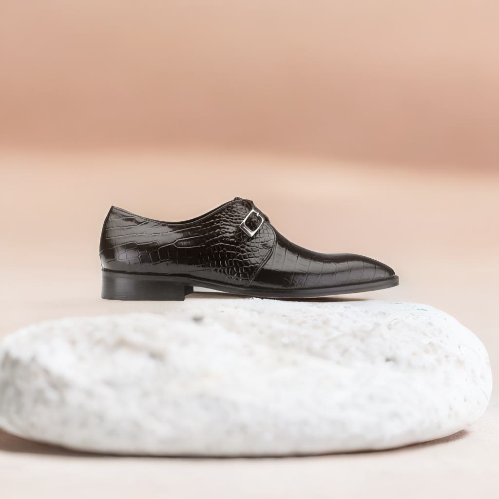 Midnight Gleam Black Single Patent Croco Monkstrap