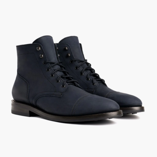 Azure Forge Matte Blue Leather Boots with Lightweight Dainite Sole and Goodyear Welt