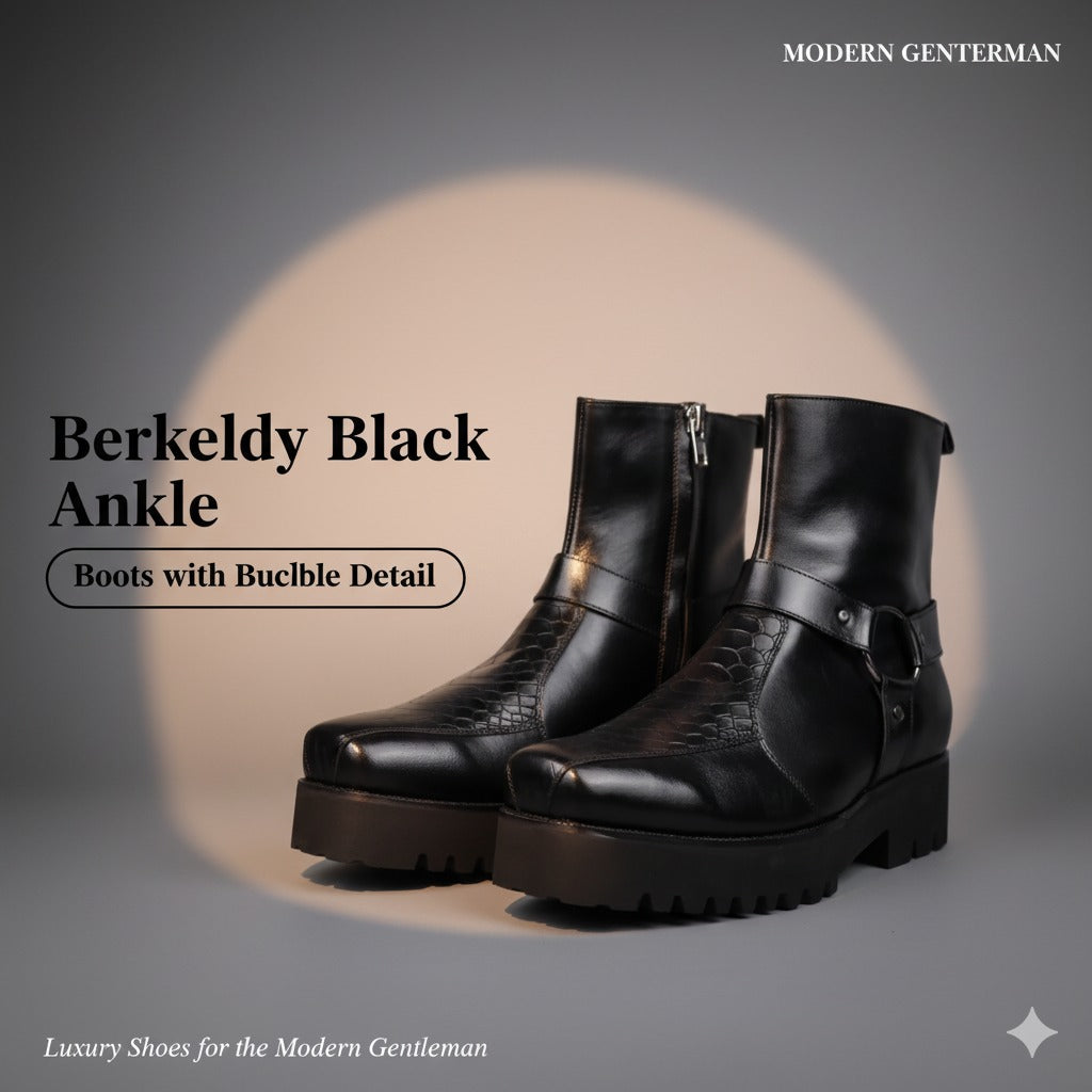 Berkeley Black Ankle Boots with Buckle Detail
