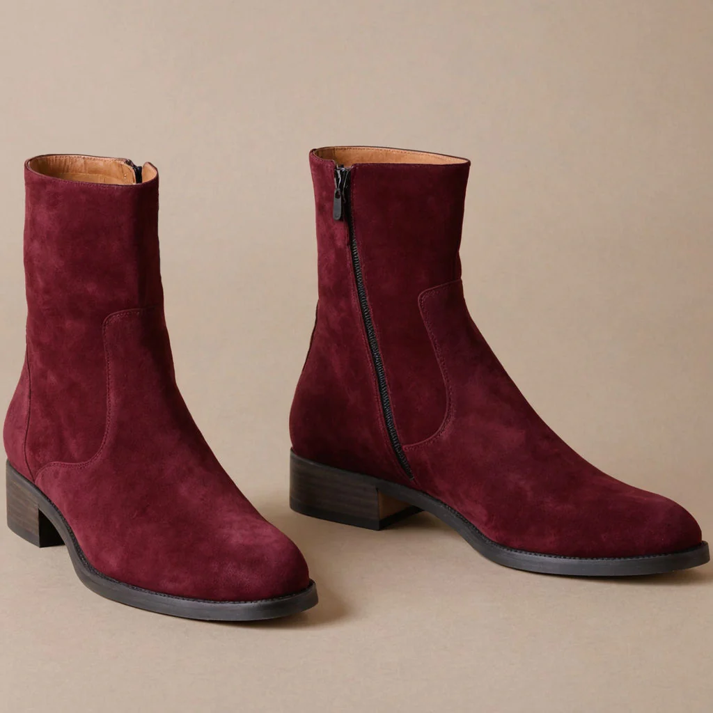 Valente" Maroon Suede Leather Slip On Zipper Boots for Men